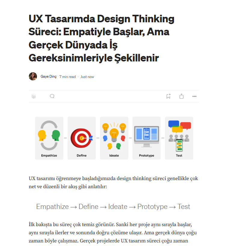 UX Tasarımda Design Thinking Süreci: Empatiyle Başlar, Ama Gerçek Dünyada İş Gereksinimleriyle Şekillenir Photo
