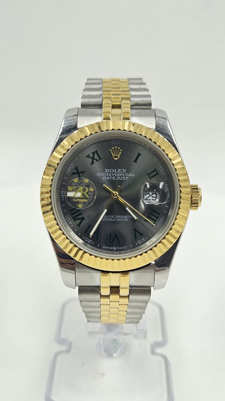 Rolex Datejust Silver & Yellow Gold Grey Dial Jubilee Chain Automatic