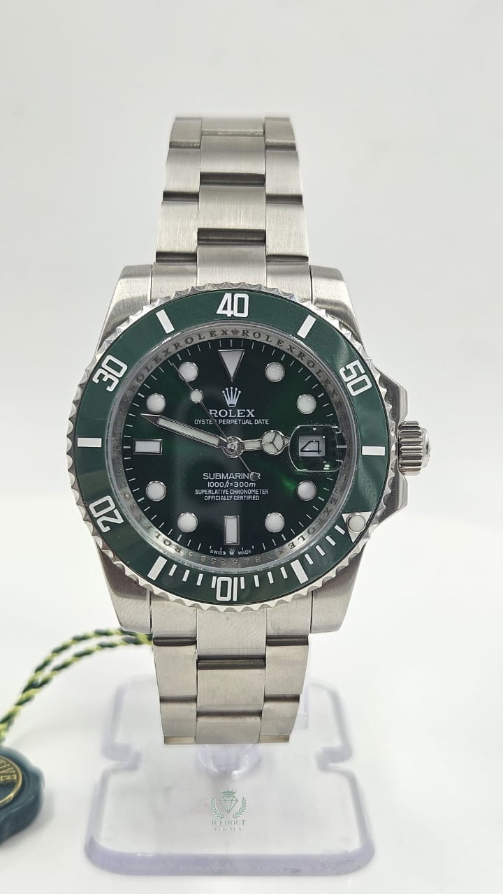 Rolex Submariner Silver Green Dial Oyster Chain Automatic