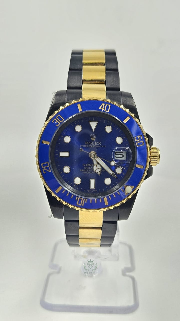 Rolex Submariner Black & Yellow Gold Blue Dial Oyster Chain Automatic