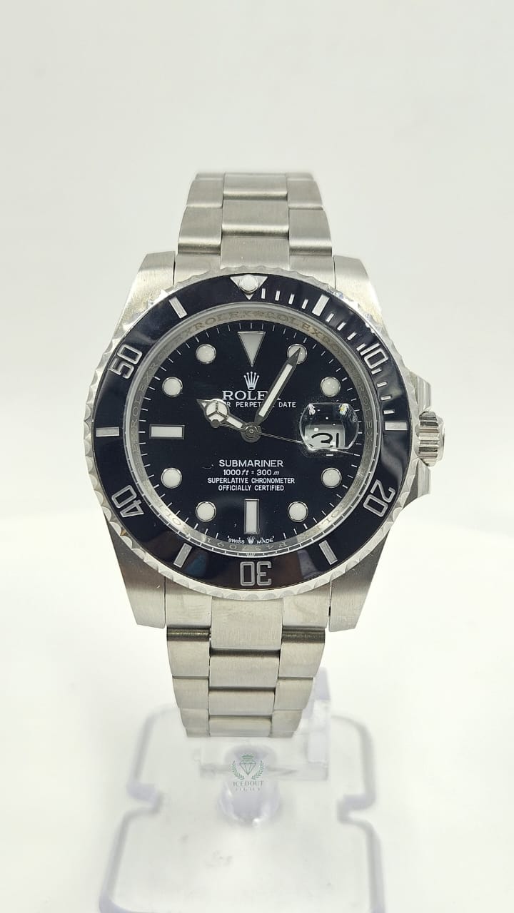 Rolex Submariner Silver Black Dial Oyster Chain Automatic
