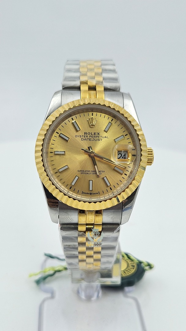Rolex Datejust Silver & Yellow Gold Yellow Dial Jubilee Chain Automatic