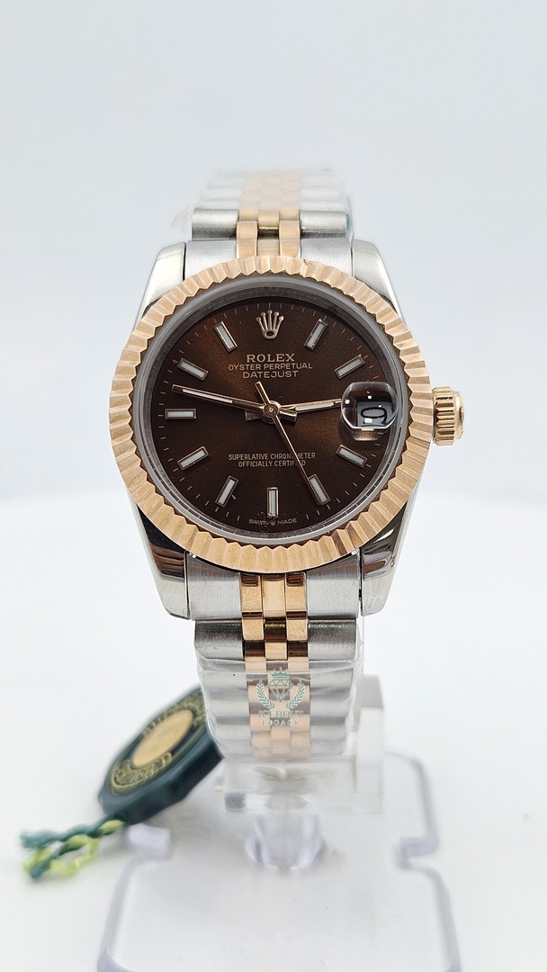 Rolex Datejust Silver & Rose Gold Brown Dial Jubilee Chain Automatic