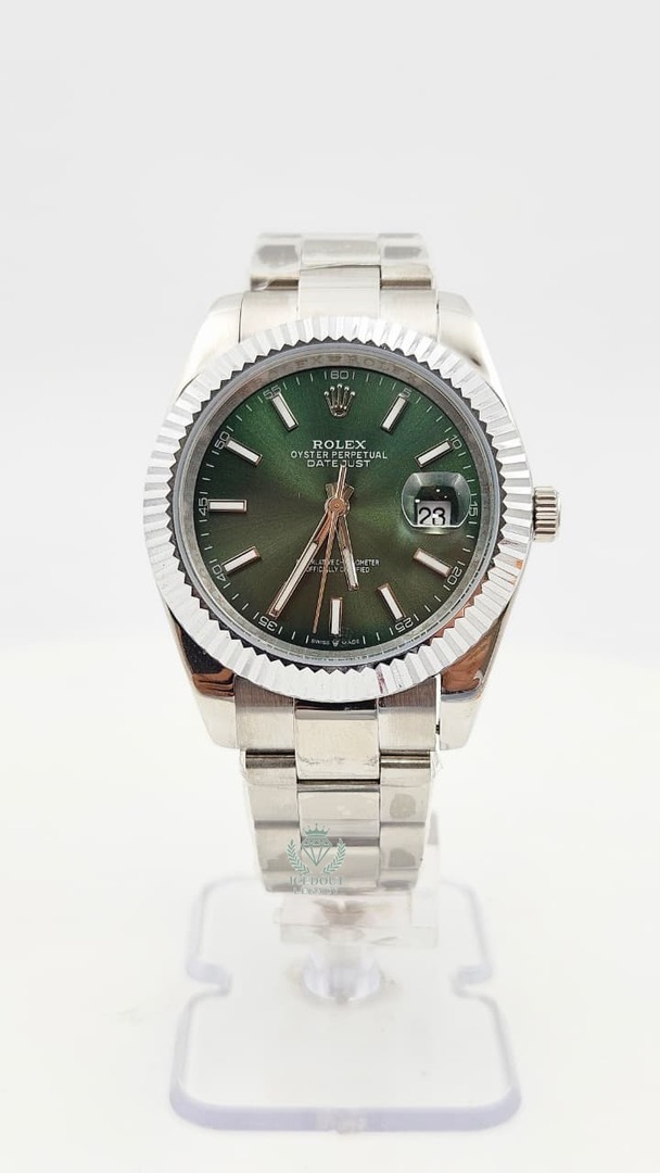 Rolex Datejust Silver Green Dial Oyster Chain Automatic