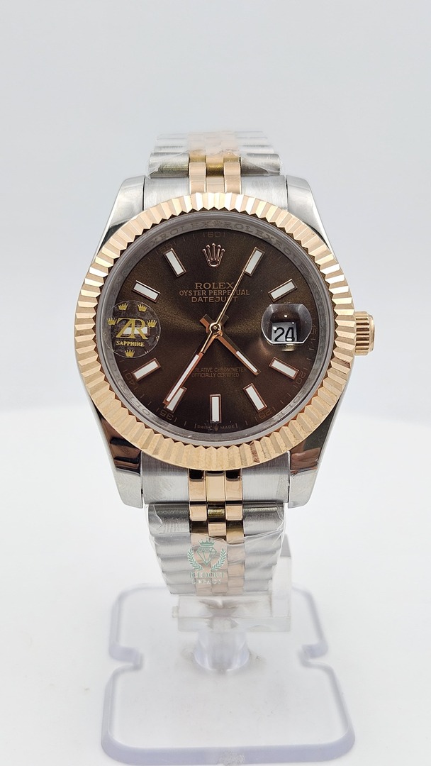 Rolex Datejust Silver & Rose Gold Brown Dial Jubilee Chain Automatic