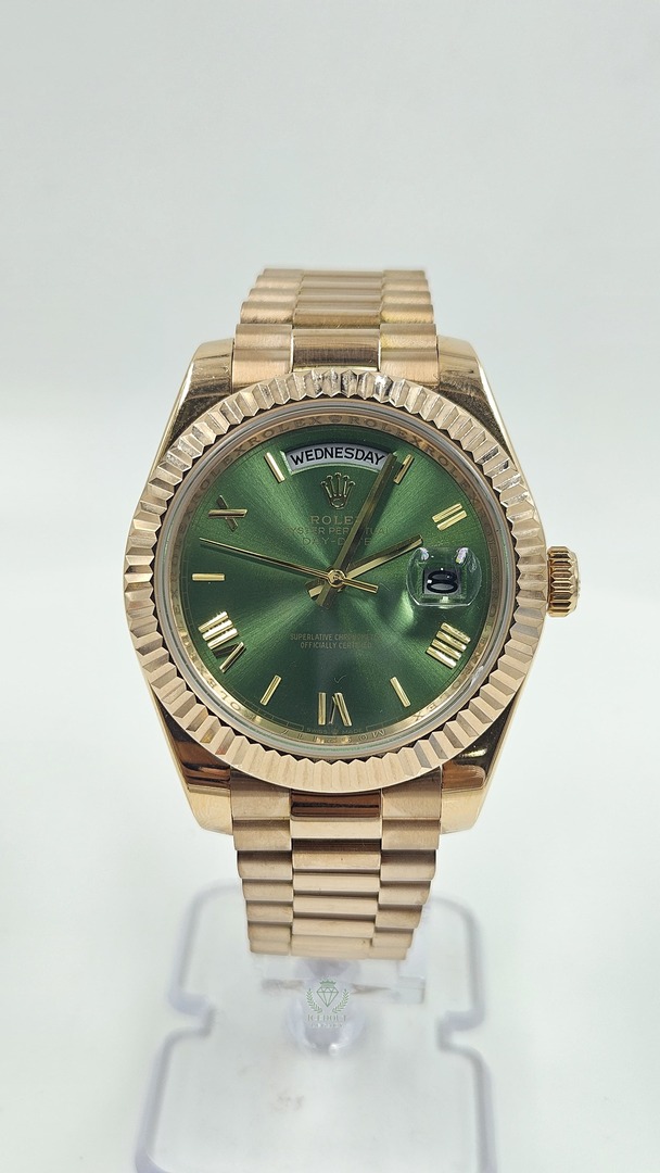 Rolex Day-Date Rose Gold Green Dial President Chain Automatic