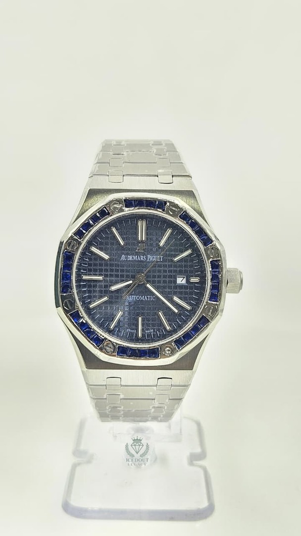 Audemars Piguet Royal Oak Perpetual Silver Blue Dial Iced Bezel Automatic