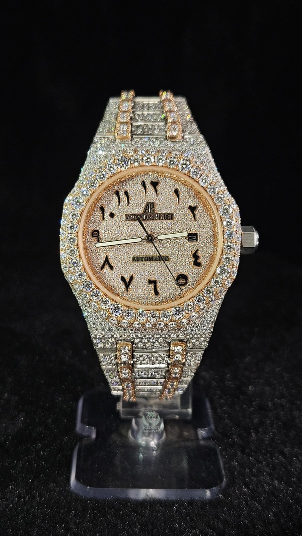 Audemars Piguet Full Iced Out Rose Gold & White Arabic Dial Automatic