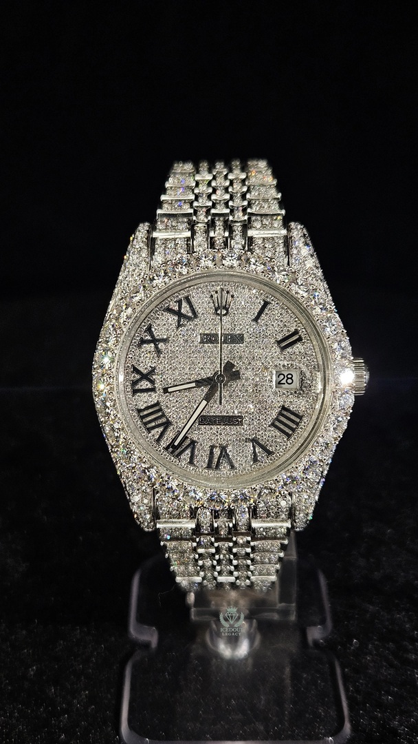 Rolex Datejust Full Iced Out White Roman Dial Jubilee Chain Automatic
