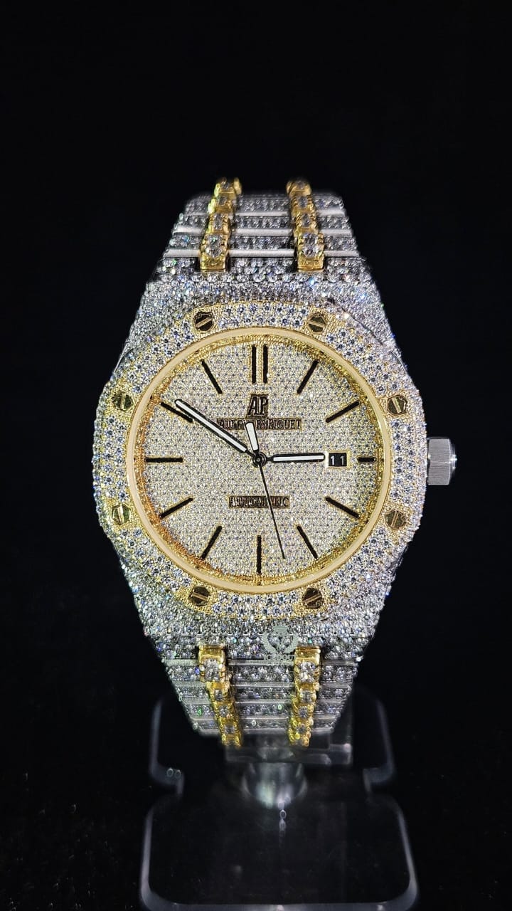 Audemars Piguet Full Iced Out Yellow Gold & White Regular Dial Automatic