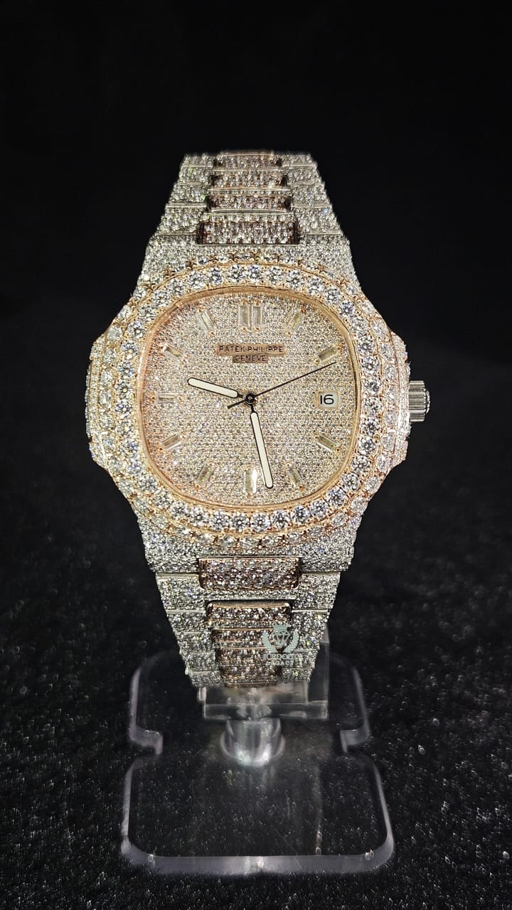 Patek Philippe Full Iced Out Rose Gold & White Buguette Dial Automatic
