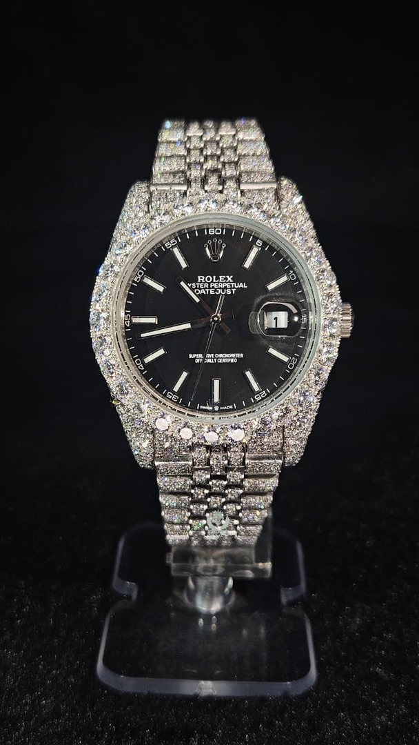 Rolex Datejust Full Iced Out White Roman Black Dial Jubilee Automatic