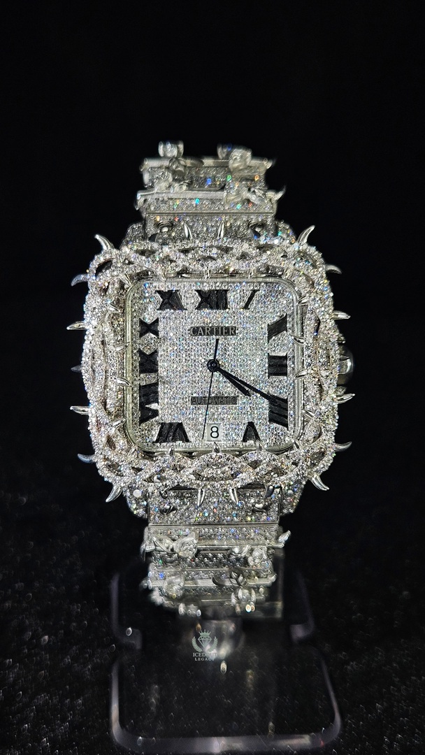 Cartier Throne Full Iced Out Full White Roman Dial Automatic