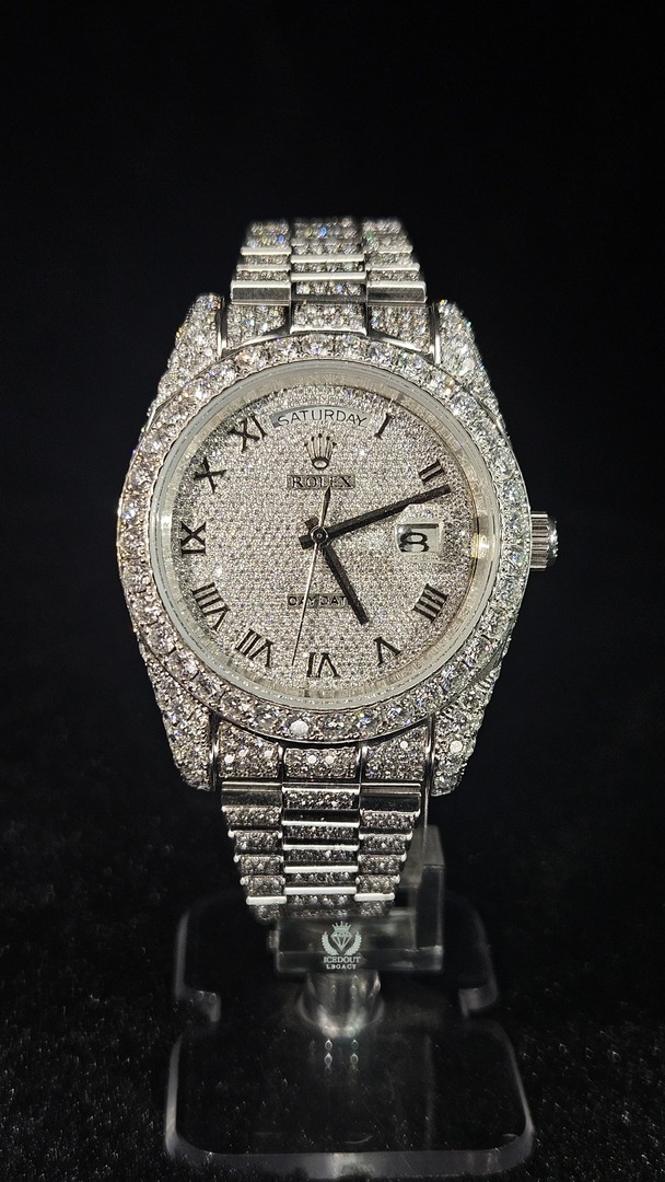 Rolex Day-Date Full Iced Out White Roman Dial President Chain Automatic