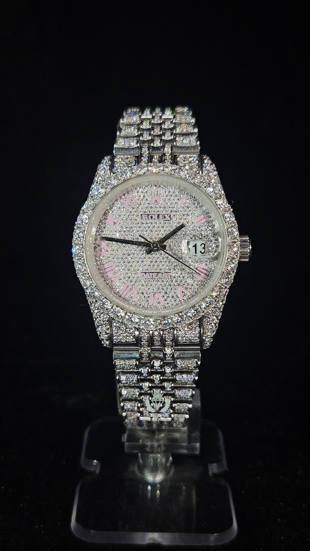 Rolex Datejust Full Iced Out White Roman Pink Dial Jubilee Automatic