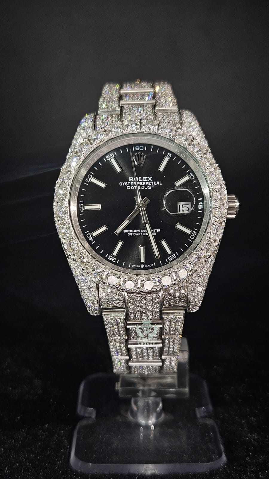 Rolex Datejust Full Iced Out Full White Black Dial Oyster Chain Automatic