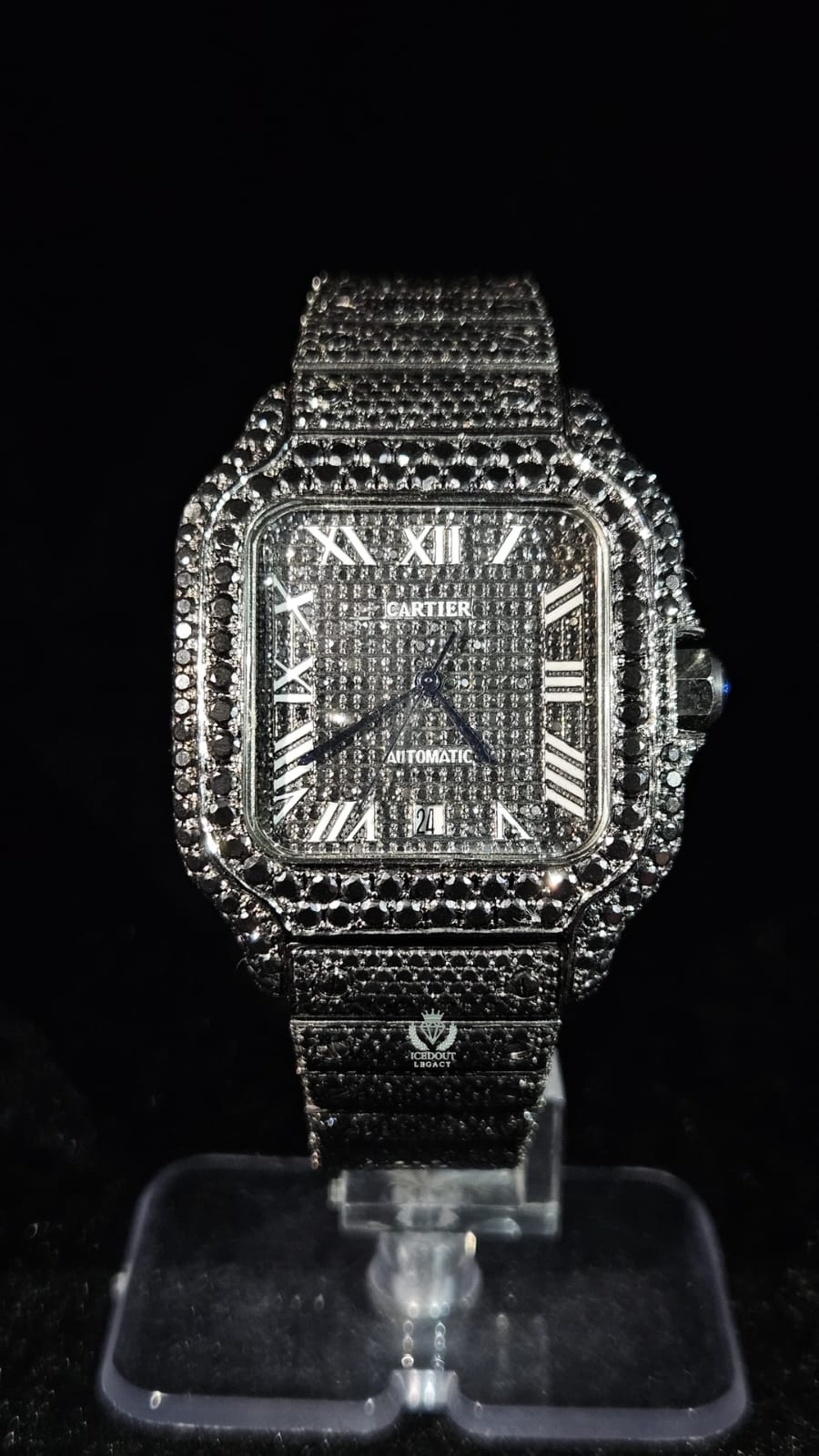 Cartier Full Iced Out Black Roman Dial Automatic
