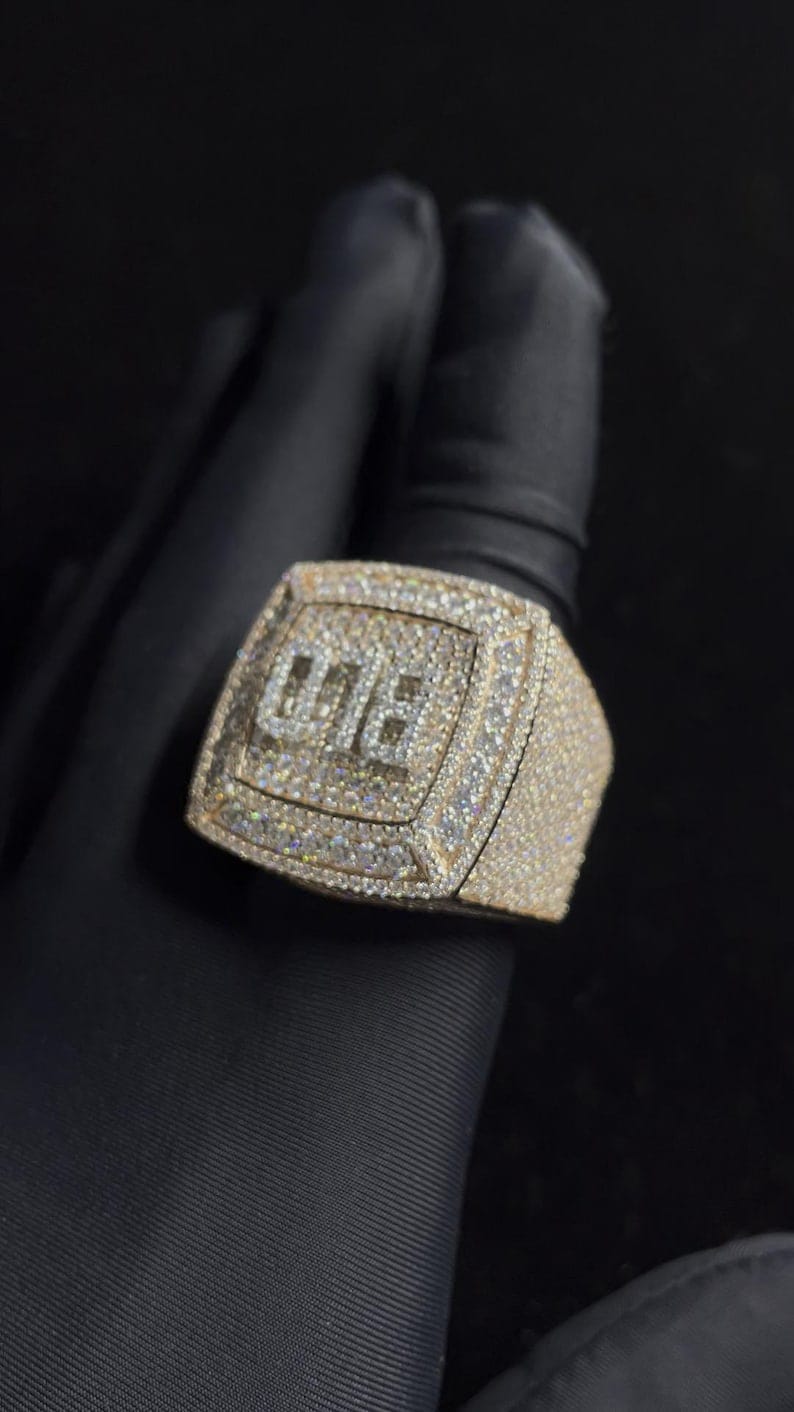 Men’s Band Ring with Diamond Cluster, Hip Hop Iced Out Ring,Statement Ring for Men