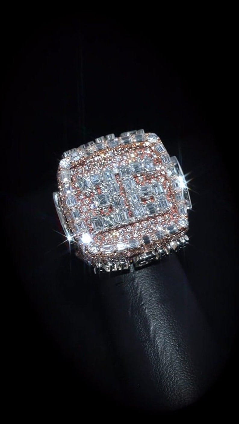 Men’s Band Ring with Diamond Cluster, Hip Hop Iced Out Ring,Statement Ring for Men