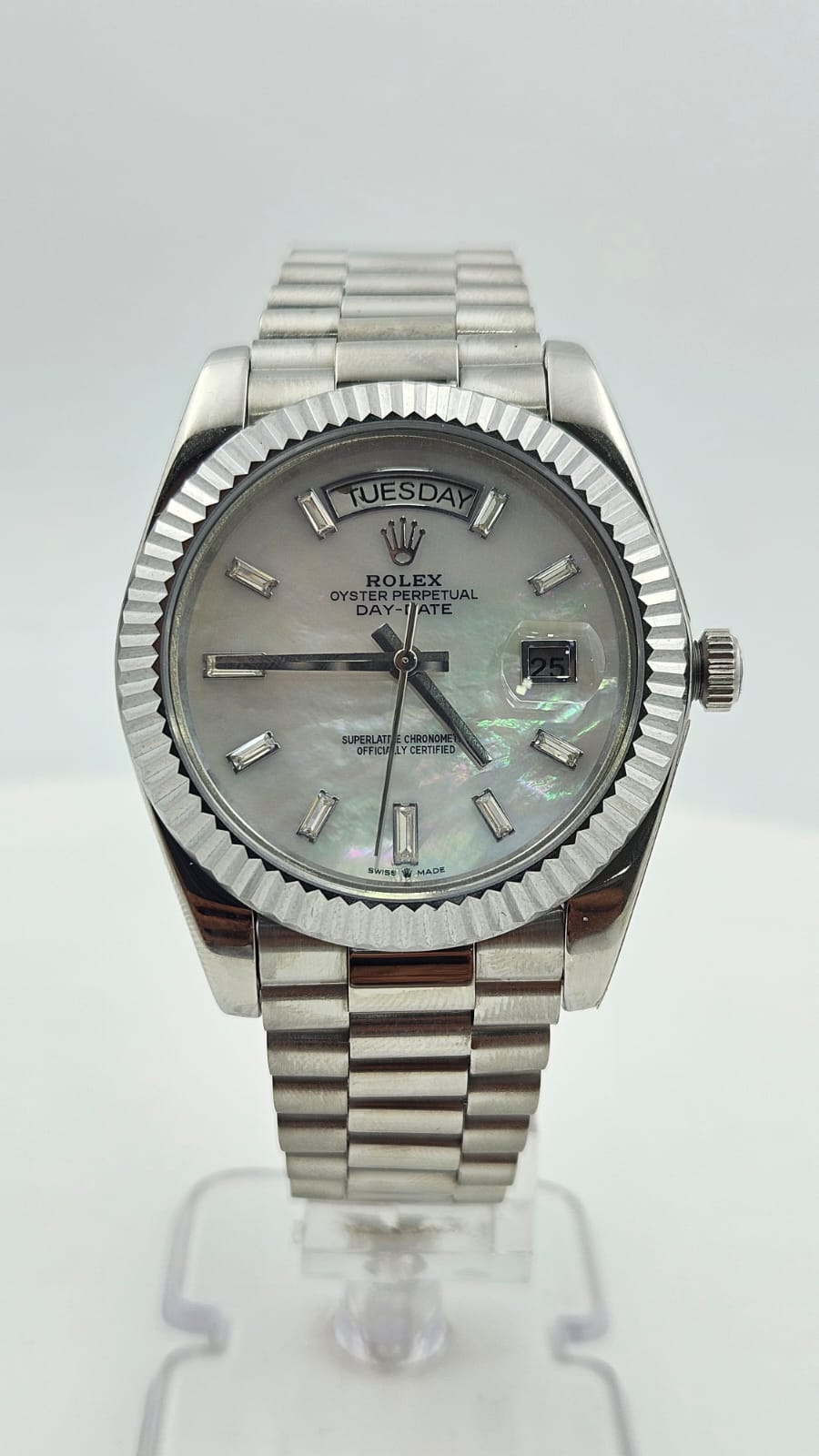Rolex Day-Date Silver White Dial President Chain Automatic