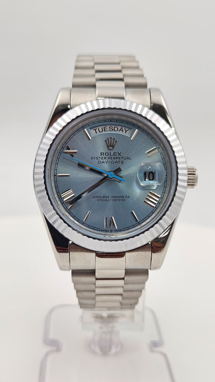 Rolex Day-Date Silver Sky-Blue Dial President Chain Automatic