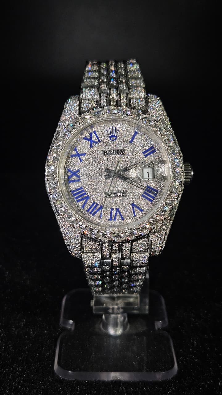 Rolex Datejust Full Iced Out White Roman Blue Dial Jubilee Automatic