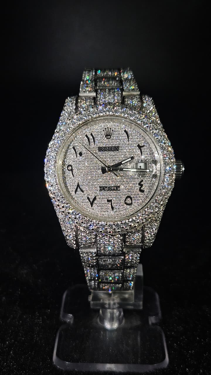 Rolex Datejust Full Iced Out White Arabic Dial Oyster Chain Automatic