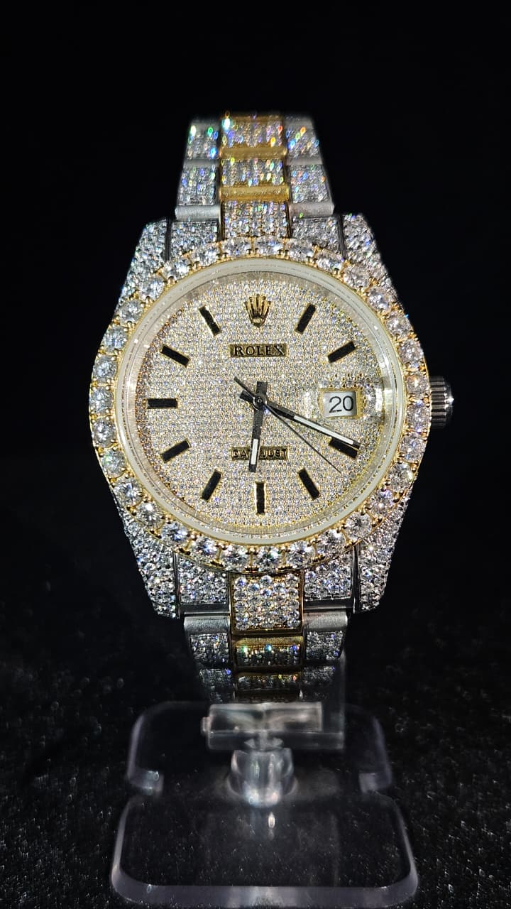 Rolex Datejust Full Iced Out Yellow Gold & White Regular Dial Oyster Chain Automatic