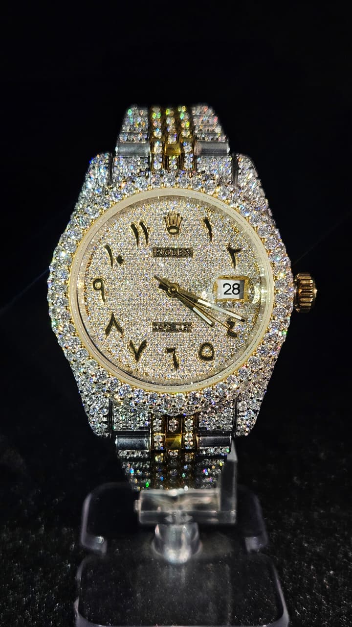 Rolex Datejust Full Iced Out Yellow Gold & White Arabic Dial Jubilee Automatic