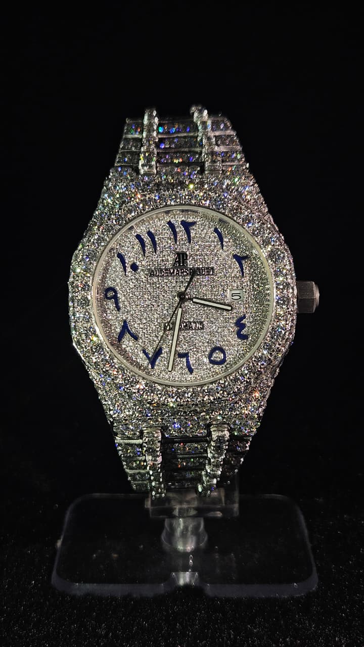 Audemars Piguet Full Iced Out White Arabic Blue Dial Automatic