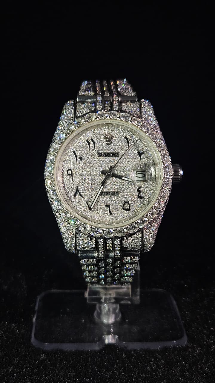 Rolex Datejust Full Iced Out White Arabic Dial Jubilee Automatic