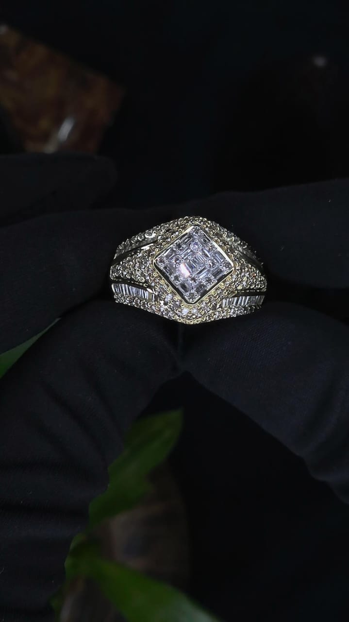 Men’s Band Ring with Diamond Cluster, Hip Hop, Iced Ring,Statement Ring for Men