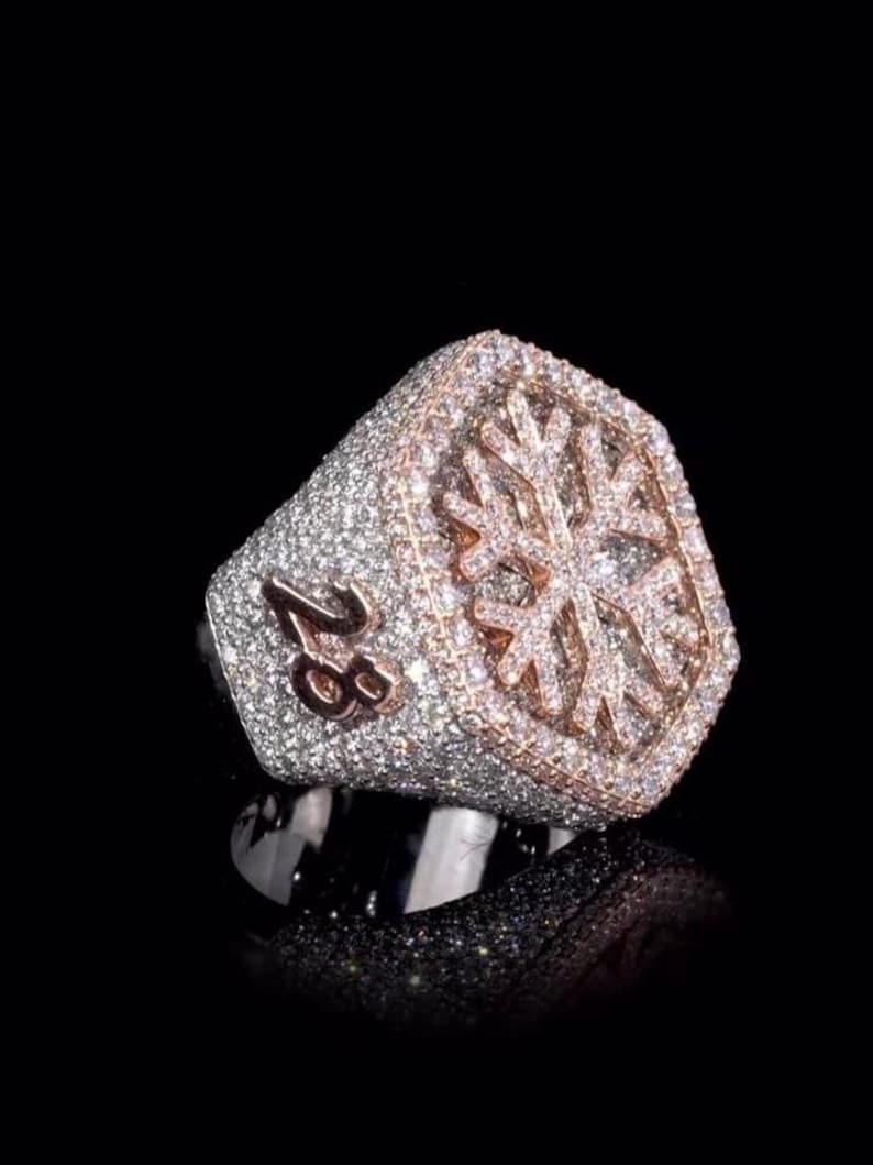 Men’s Band Ring with Diamond Hip Hop Ring, Snowflake Design Ring