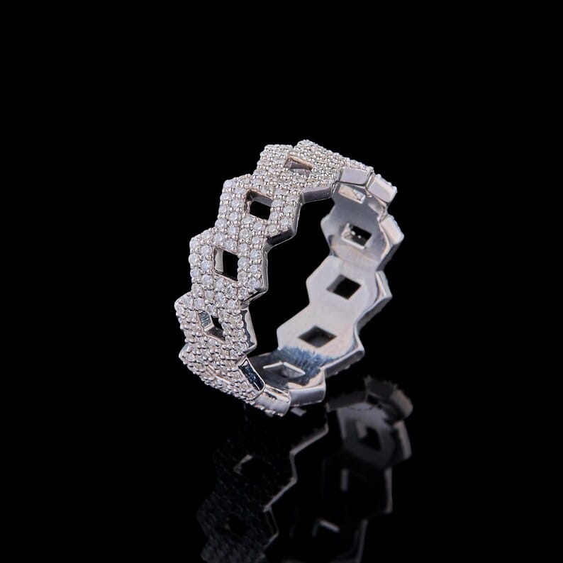 Men's & Women's Iced Out Cuban Link Band Ring, Statement Ring, Hip-Hop Ring