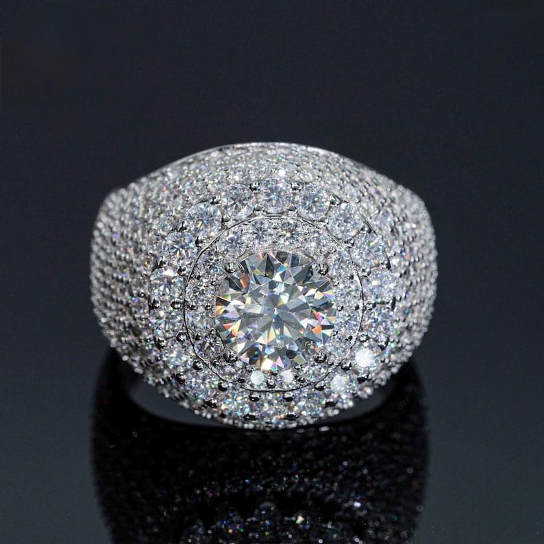 Men’s Band Ring with Diamond, Hip-Hop Ring, Elaborate Men's Ring