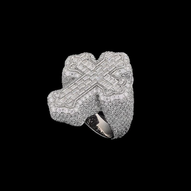 Men’s Cross Ring with Diamond, Statement Ring, Hip-Hop Ring Luxury Style Ring