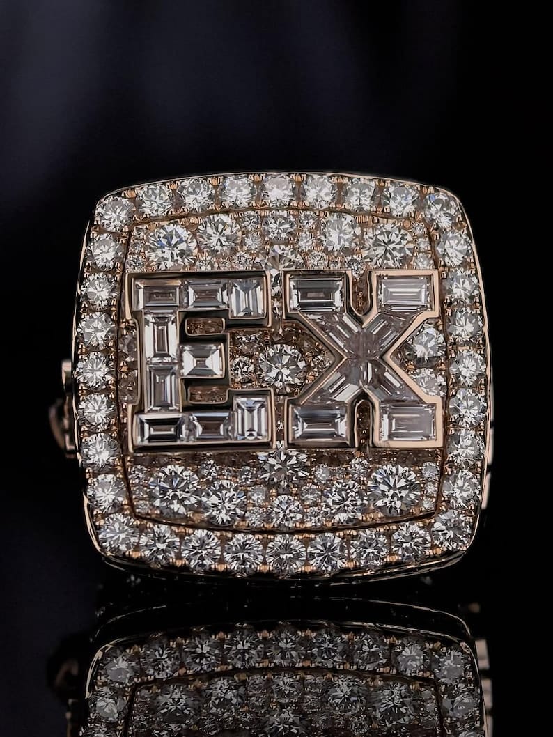 Men’s Band Ring with Diamond, Statement Ring, Hip-Hop Ring, Championship Ring