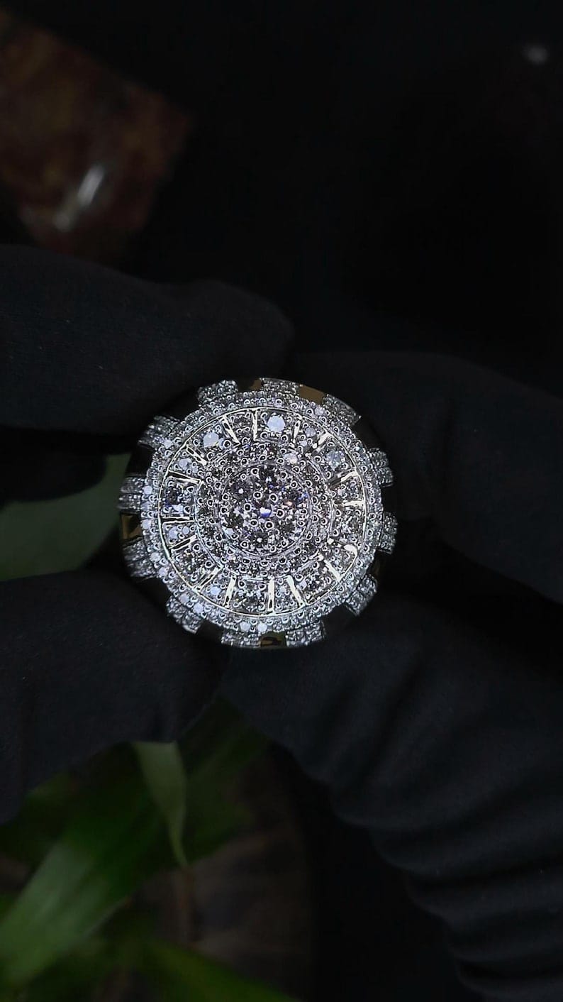 Men’s Band Ring with Diamond, Statement Ring, Hip-Hop Ring, Championship Ring