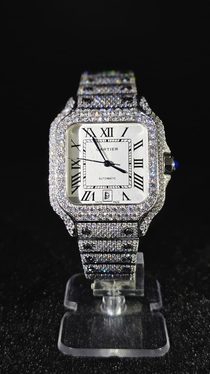 Cartier Full Iced Out Full White Roman White Dial Automatic