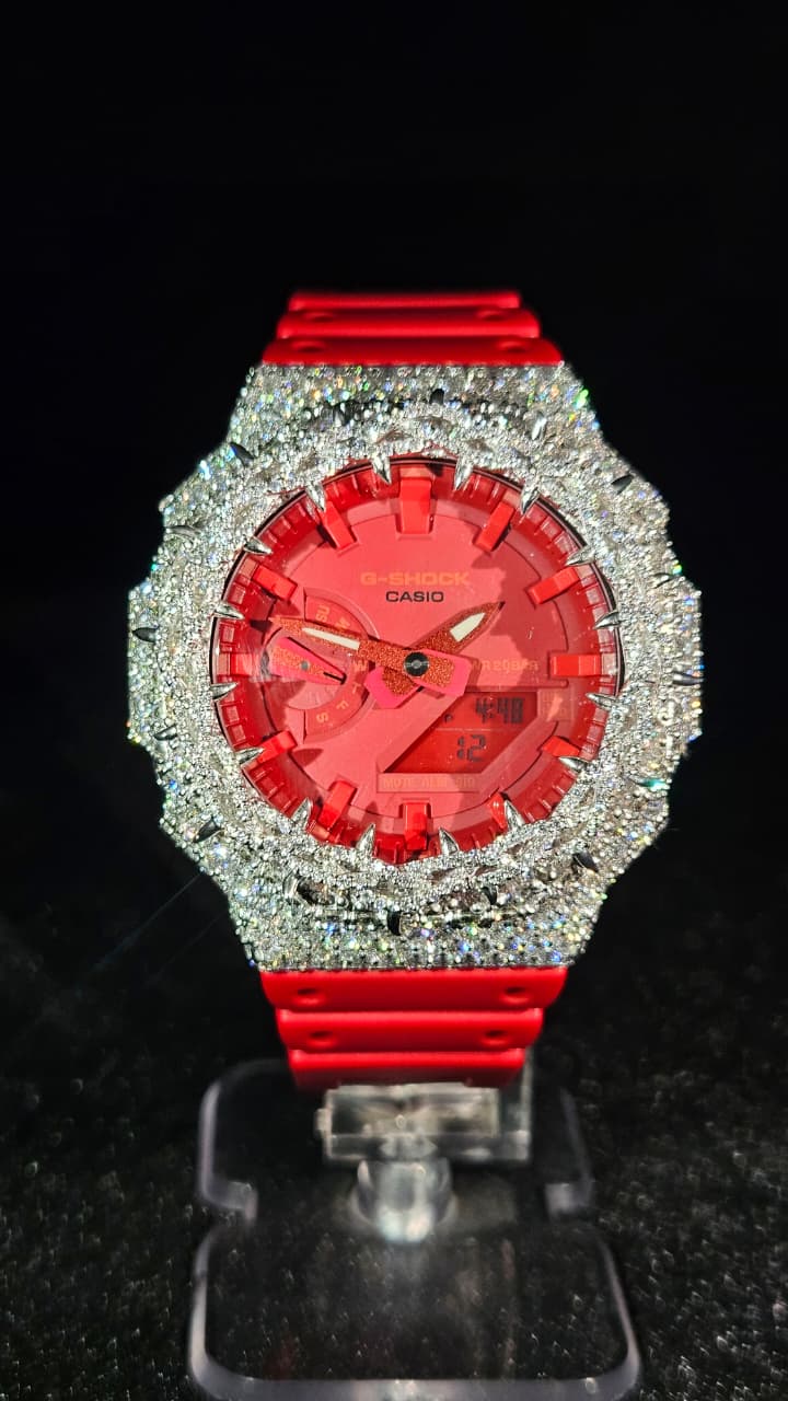 G-Shock Iced Bezel Red Rubber Band
