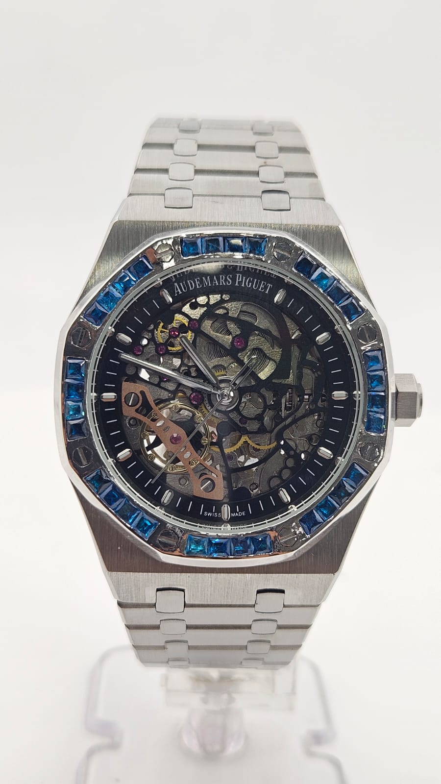 Audemars Piguet Royal Oak Silver Skeletonized Dial Iced Bezel Automatic