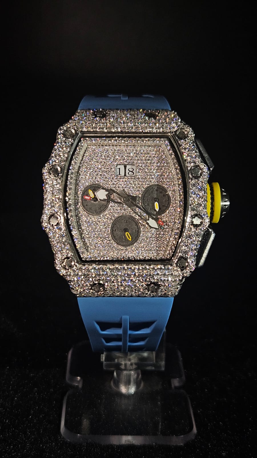 Richard Mille RM 011 Iced Out Chronograph Blue Rubber Band White Automatic