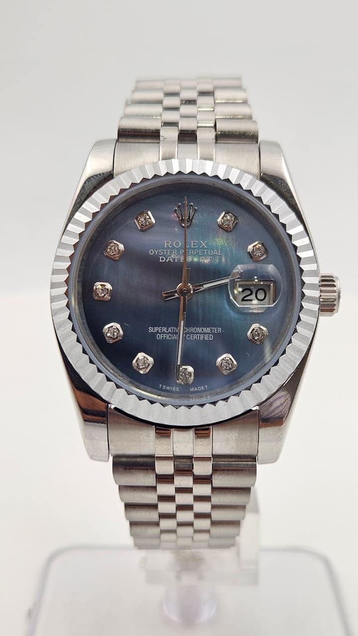 Rolex Datejust Silver Blue Dial Jubilee Chain Automatic