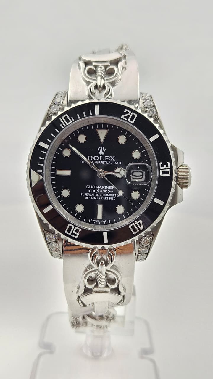 Custom Rolex Submariner Chrome Hearts Silver Black Dial Automatic