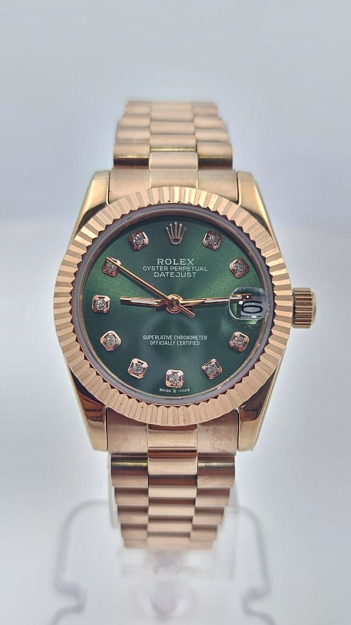 Rolex Datejust Rose Gold Green Dial Oyster Chain Automatic