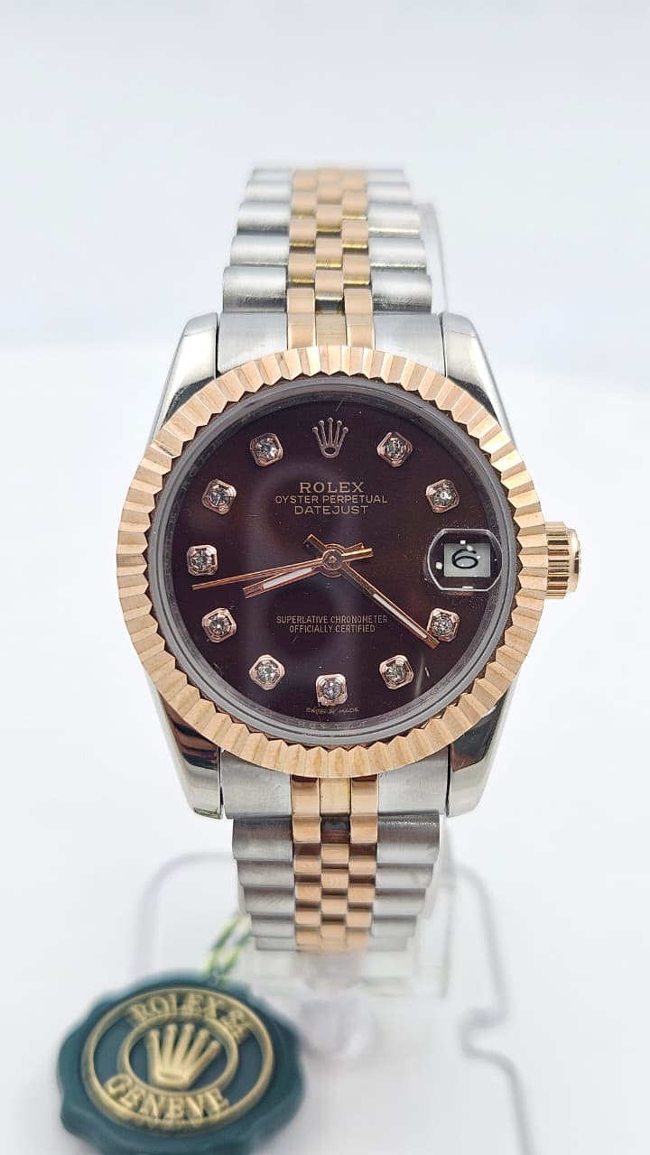 Rolex Datejust Silver & Rose Gold Brown Dial Jubilee Chain Automatic