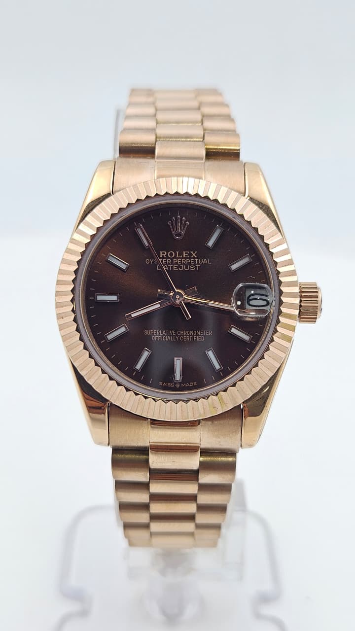 Rolex Datejust Rose Gold Brown Dial Oyster Chain Automatic