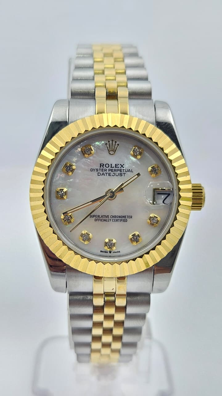 Rolex Datejust Silver & Yellow Gold White Dial Jubilee Chain Automatic