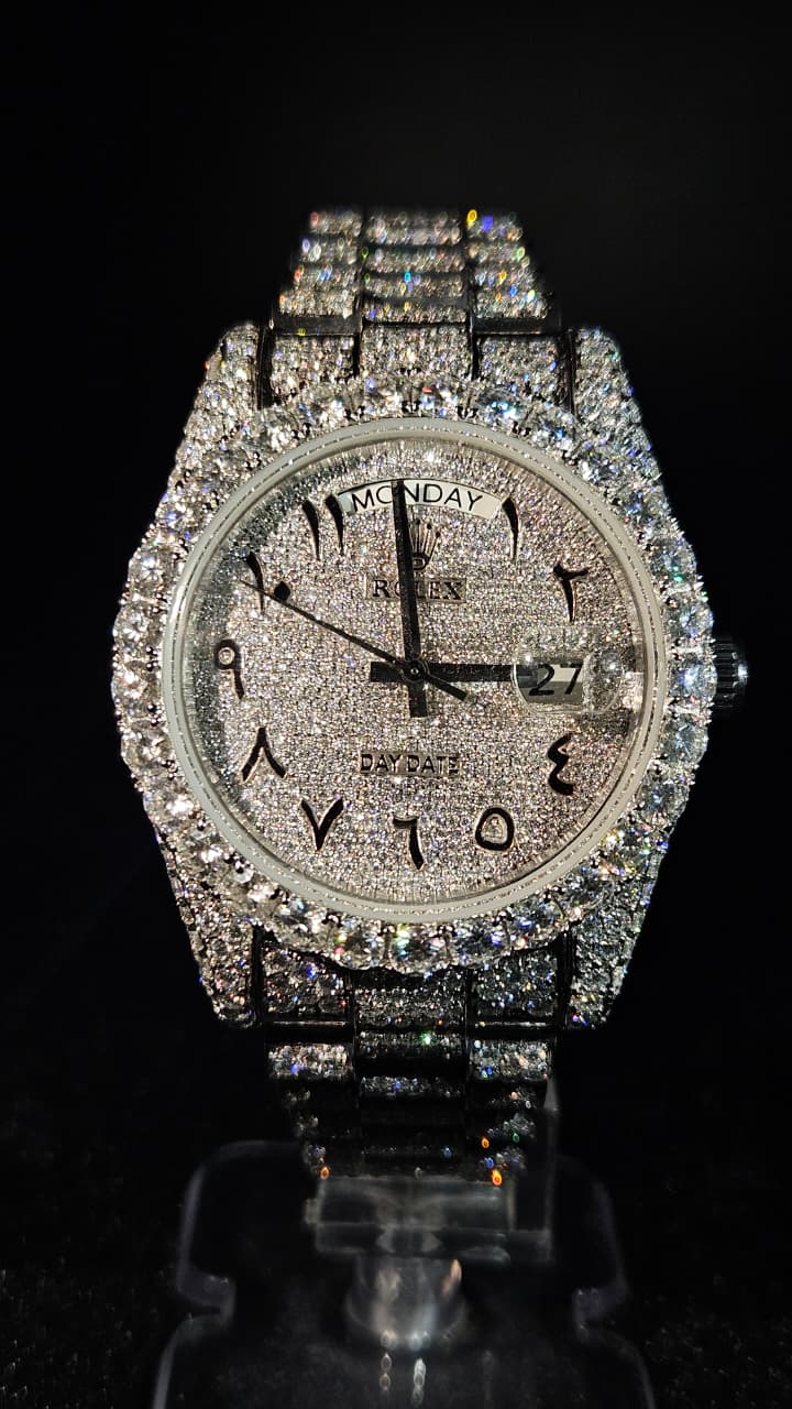 Rolex Day-Date Full Iced Out White Arabic Dial President Automatic