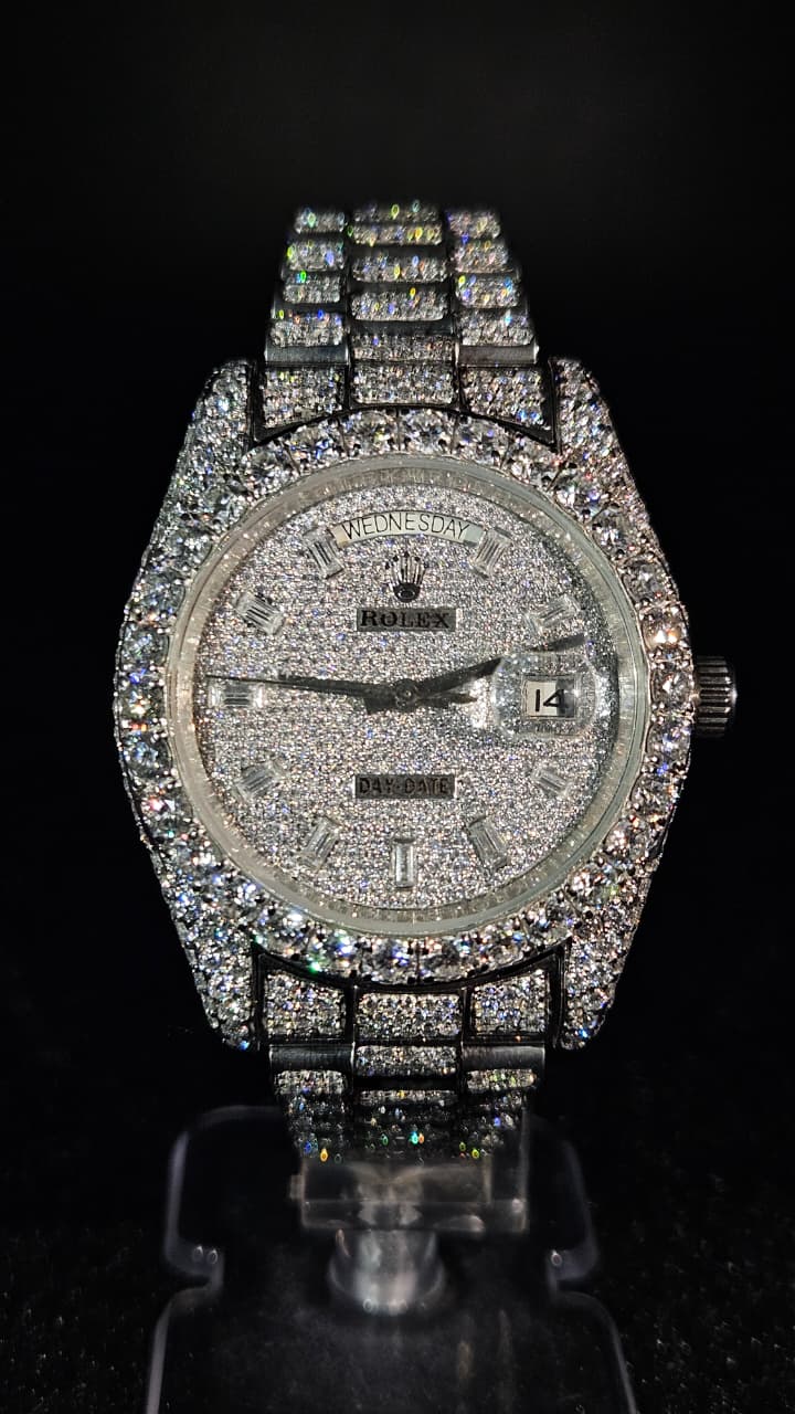 Rolex Day-Date Full Iced Out White Baguette Dial President Automatic